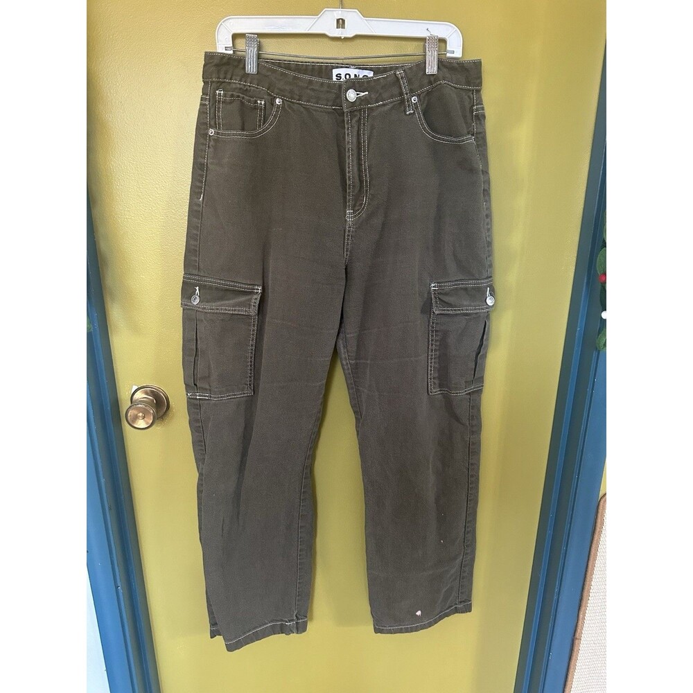 SONG jeans. Olive green, baggy style. Size 13/32 has spot on leg see pics